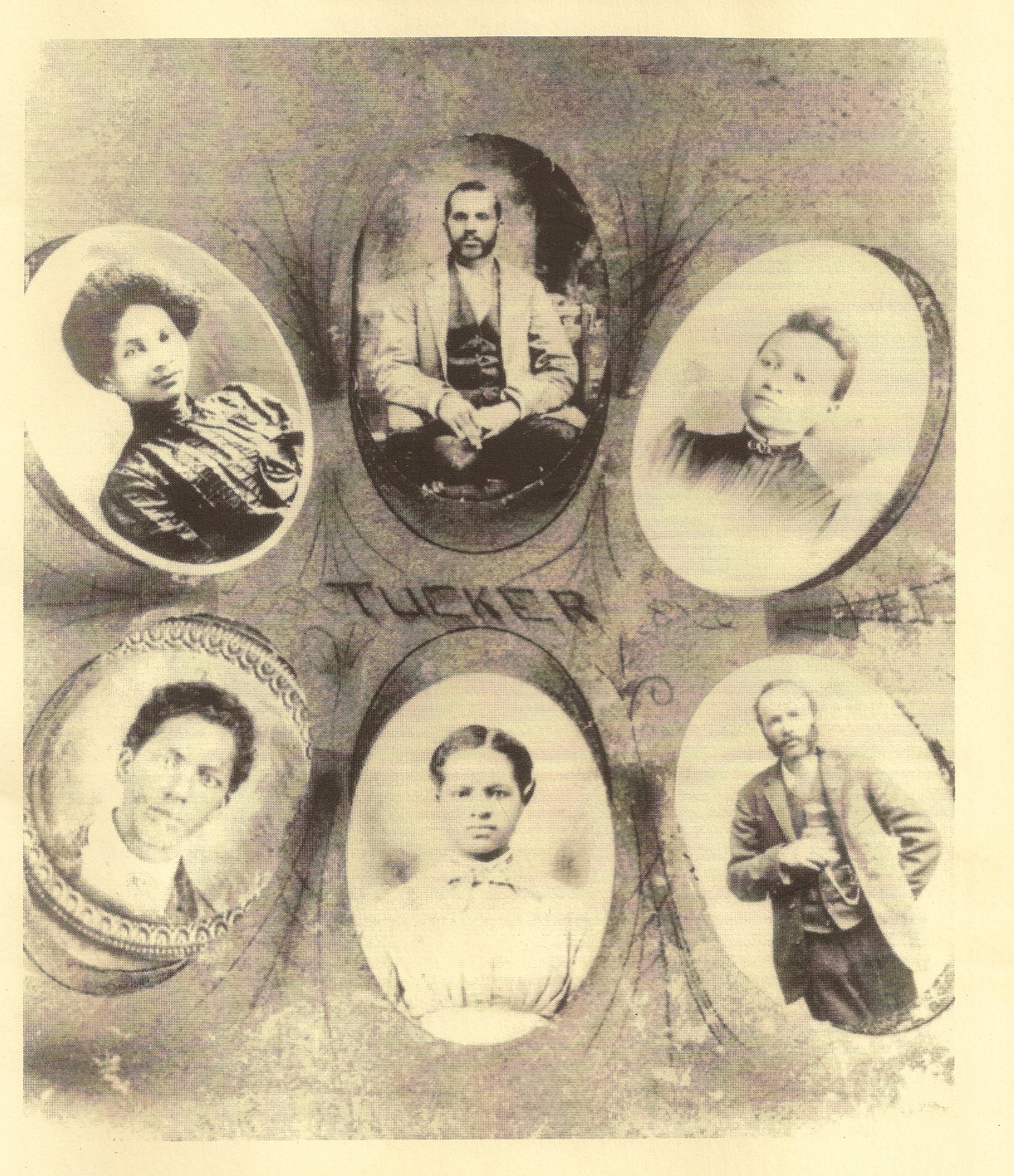 Clockwise from top: Henry, Alice, Adolphus, Brooksie, George, and Drusiller Tucker